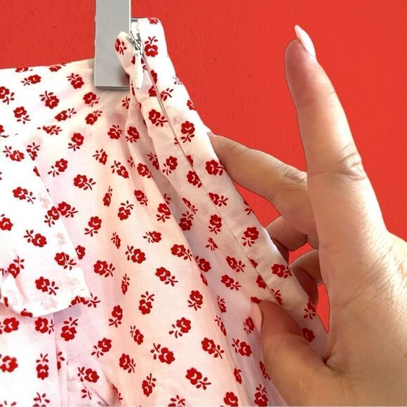 Claudie Pierlot mini ruffled cotton skirt white with red flowers - Picture 4 of 15